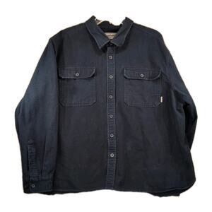 Eddie Bauer Double Brushed Chamois Shirt XL Navy Blue 100% Cotton Flannel Button